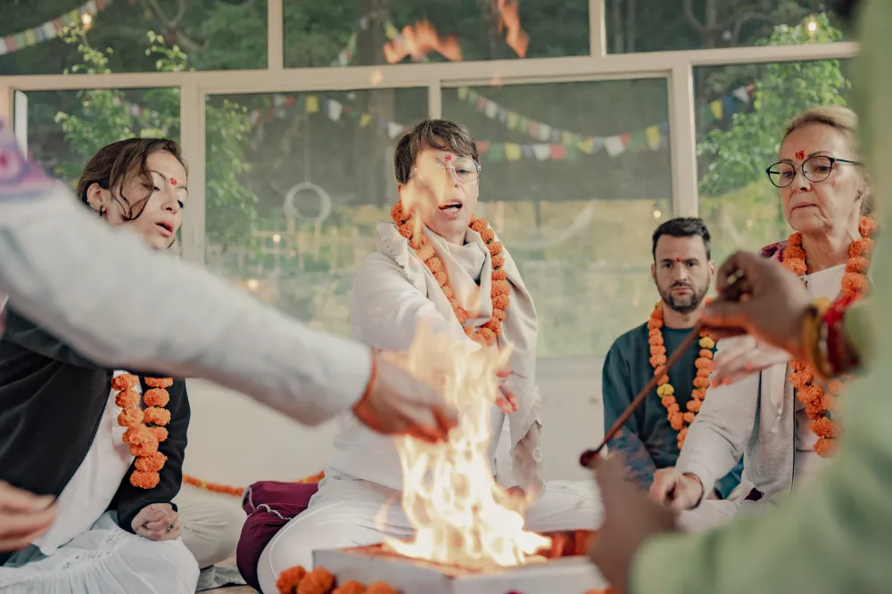 Traditional opening ceremony at Adhiroha yoga school, Rishikesh — photo 151