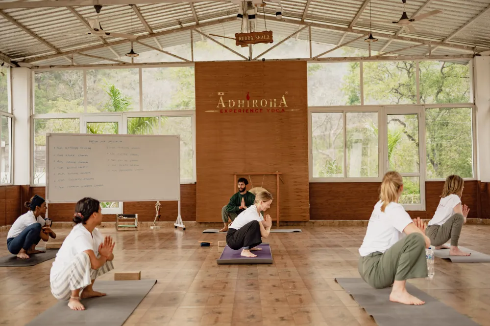 Inside the forest-view yoga shala at Adhiroha, Rishikesh — photo 21