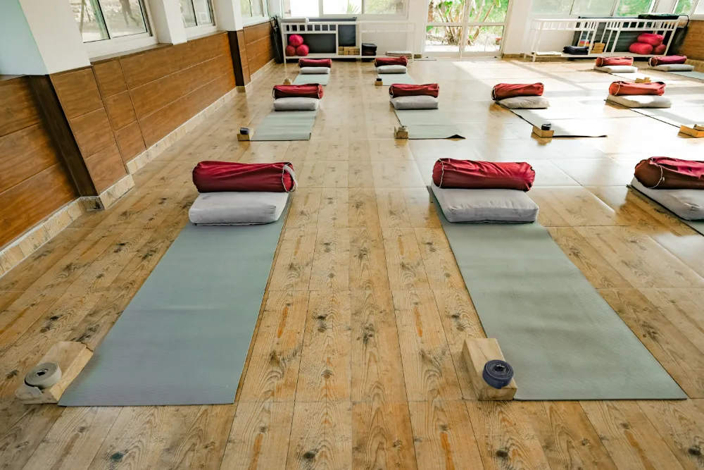 Inside the forest-view yoga shala at Adhiroha, Rishikesh — photo 39