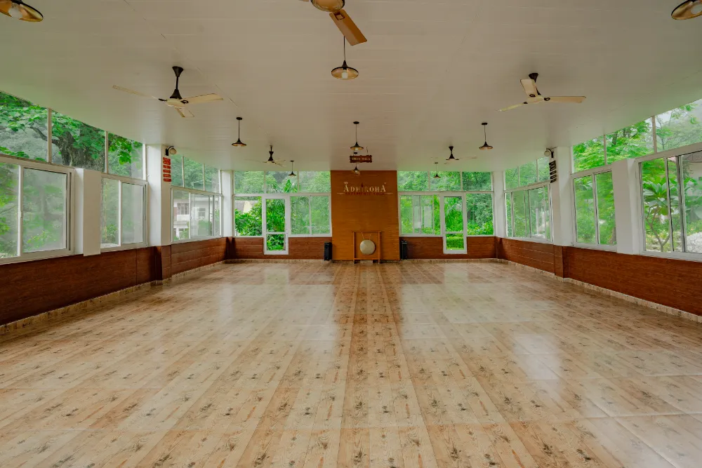 Inside the forest-view yoga shala at Adhiroha, Rishikesh — photo 93