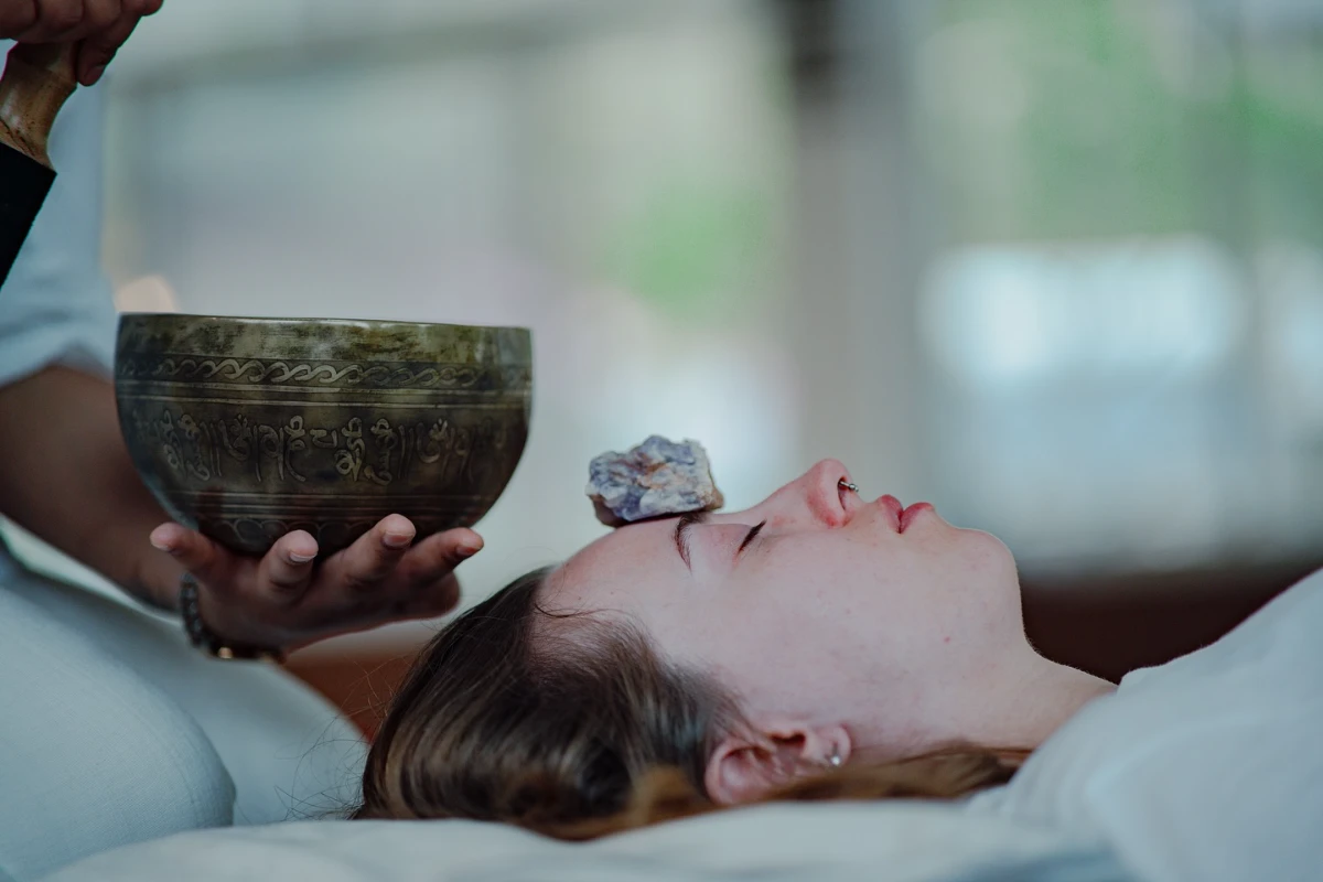 A Tibetan singing-bowl sound-healing session at the Adhiroha ashram