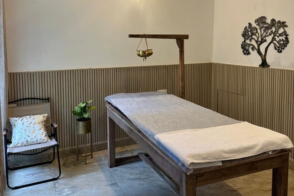 The Ayurvedic massage room, calm and ready
