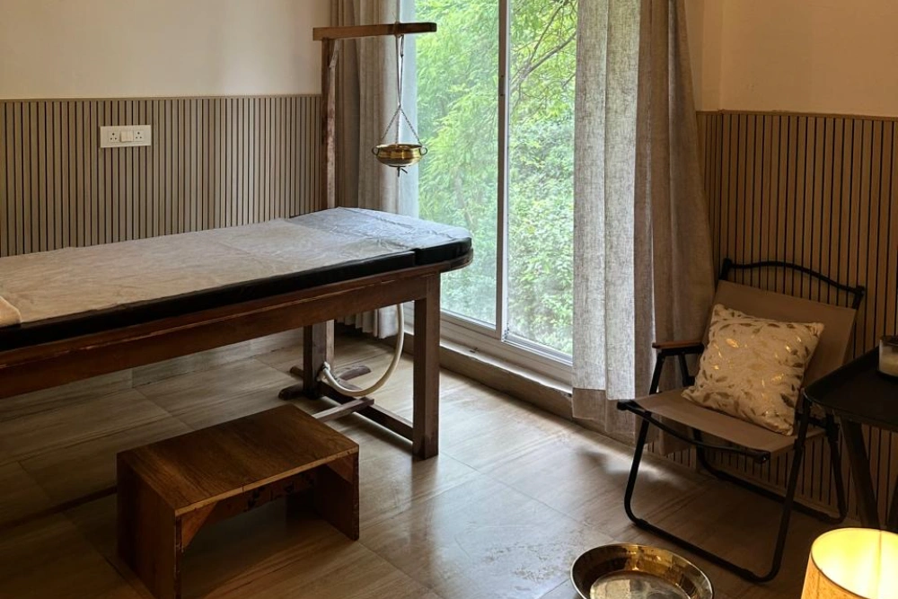 The Ayurvedic massage room, calm and ready