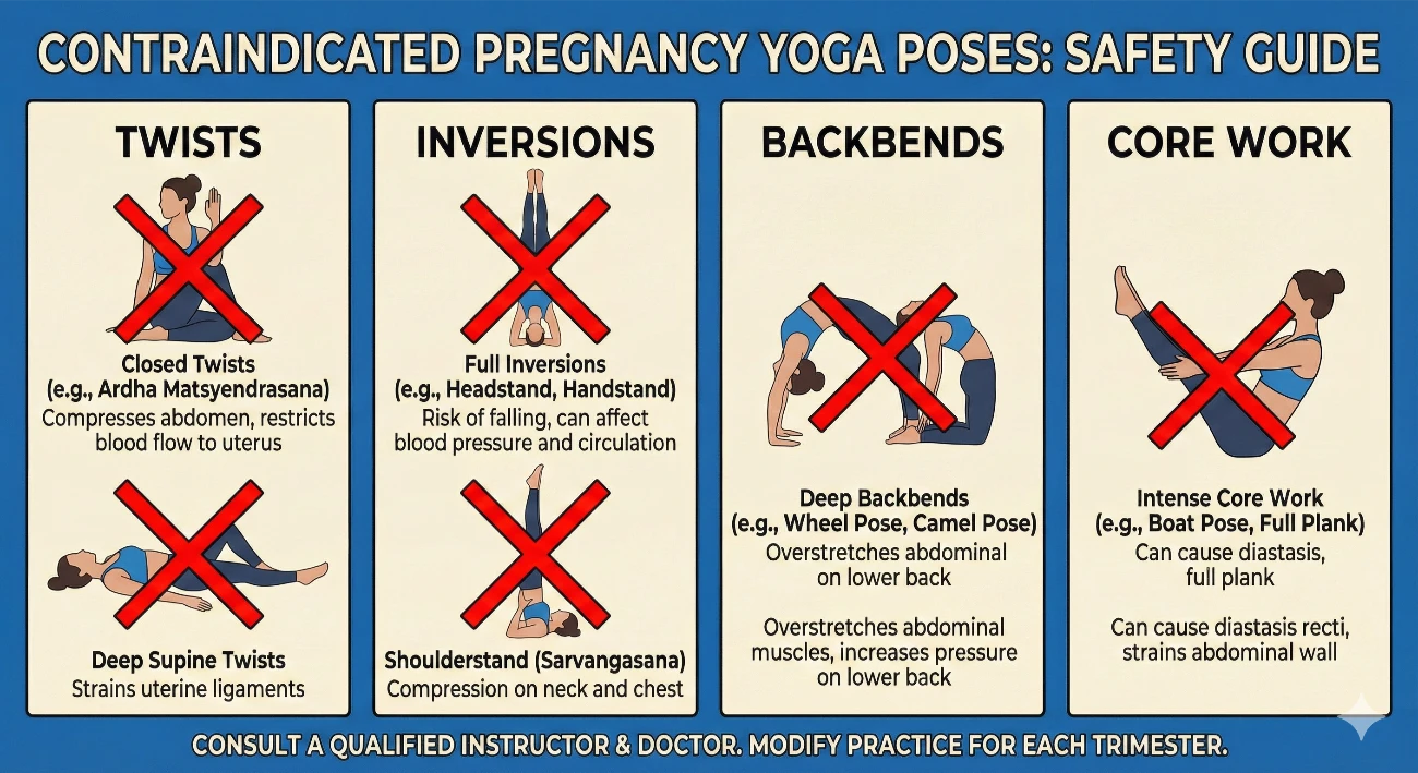 pregnancy yoga contraindicated poses chart