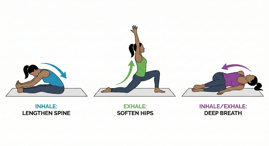 gentle therapeutic yoga movement sequence with breathing cues