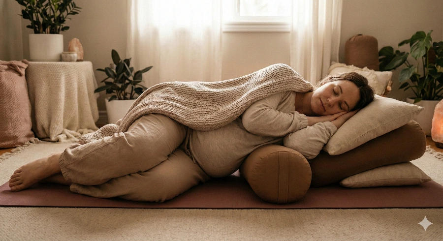 supported relaxation pose for pregnancy anxiety relief