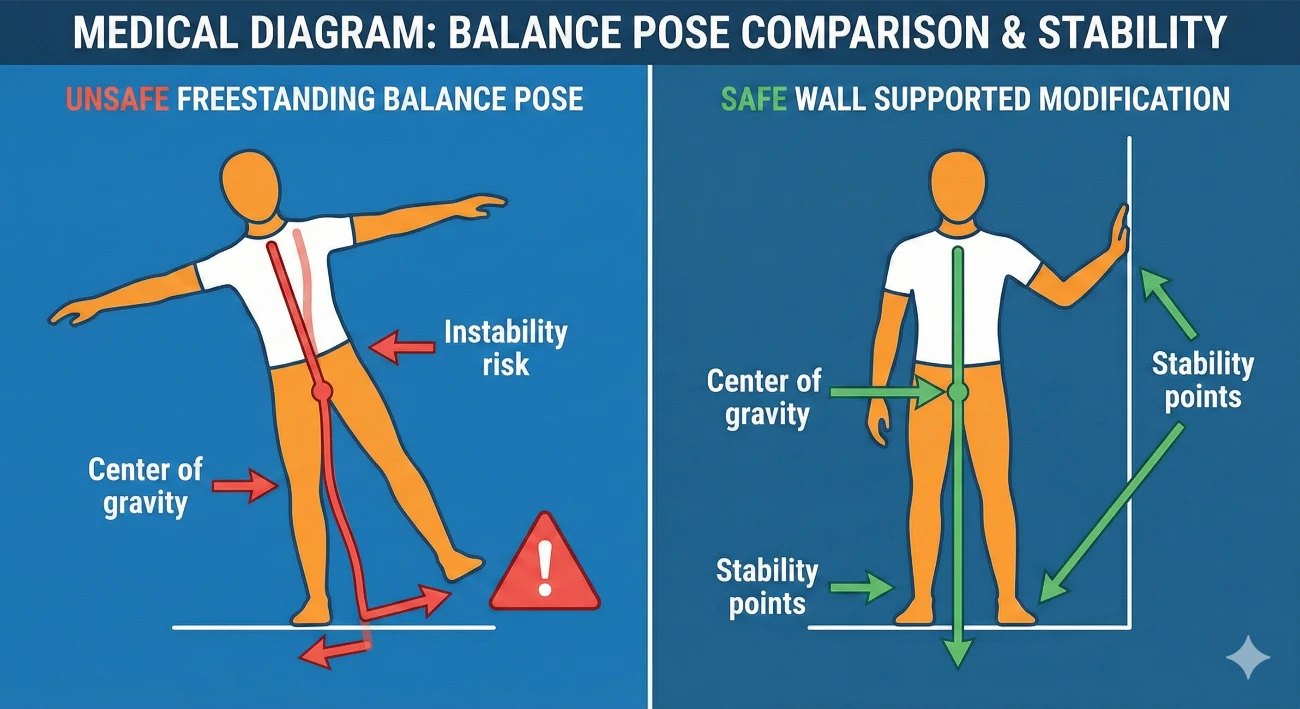 pregnancy yoga balance safety wall supported tree pose